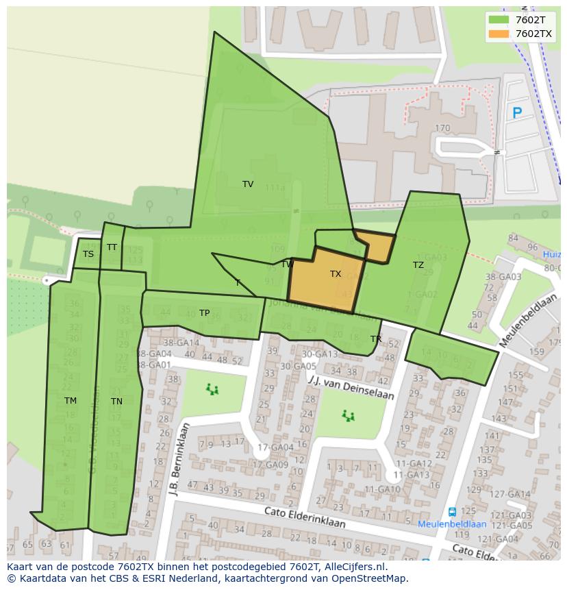 Afbeelding van het postcodegebied 7602 TX op de kaart.
