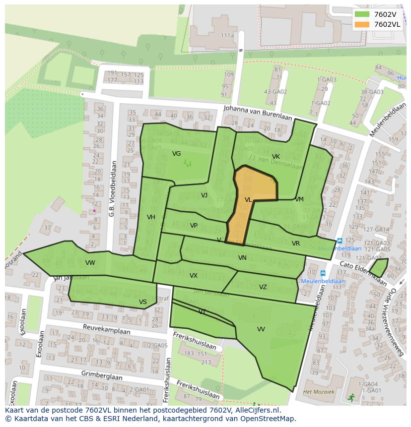 Afbeelding van het postcodegebied 7602 VL op de kaart.