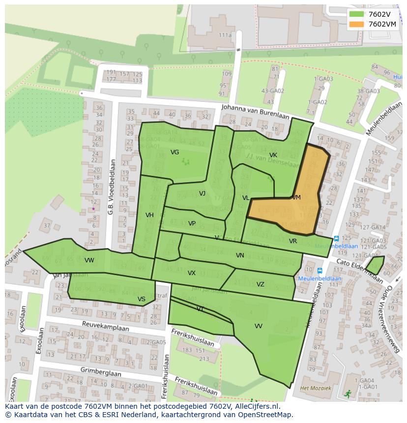 Afbeelding van het postcodegebied 7602 VM op de kaart.