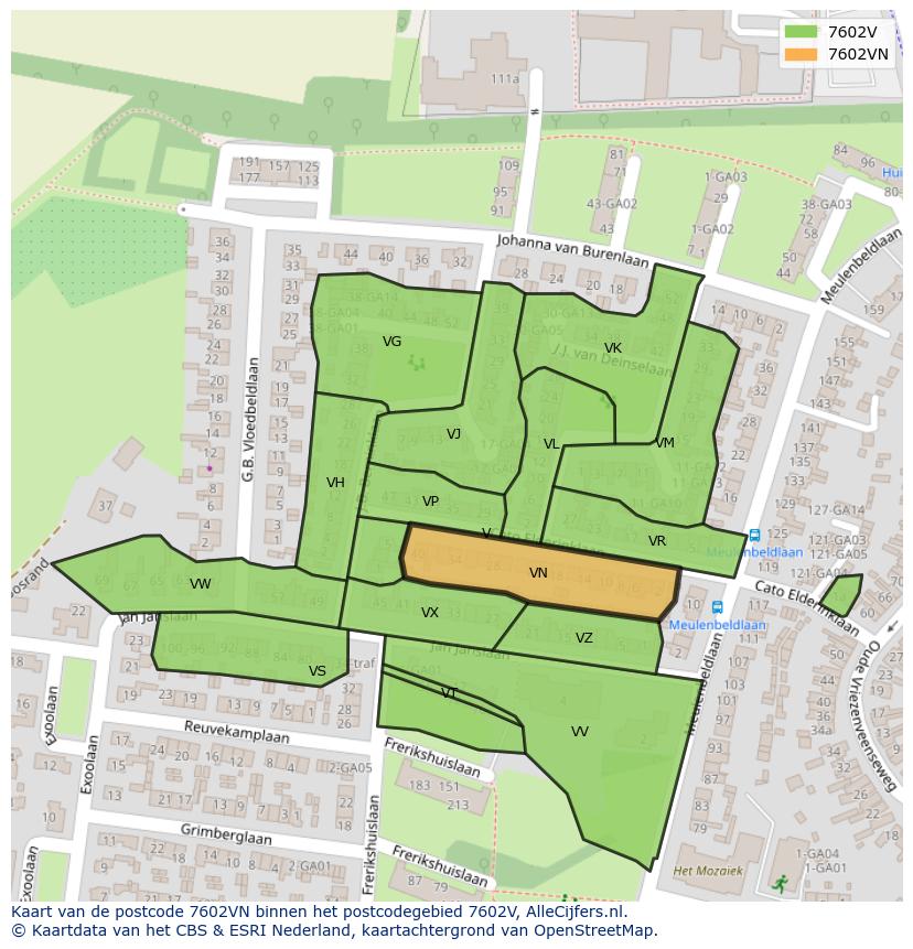 Afbeelding van het postcodegebied 7602 VN op de kaart.