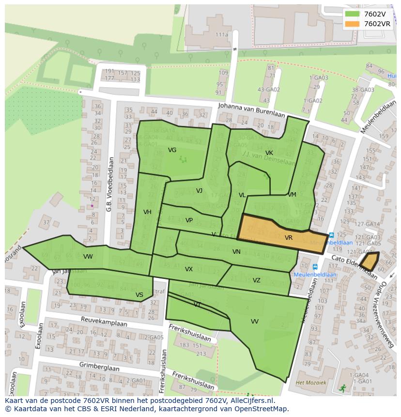 Afbeelding van het postcodegebied 7602 VR op de kaart.