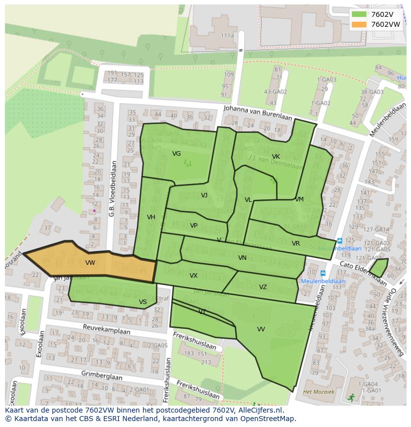 Afbeelding van het postcodegebied 7602 VW op de kaart.