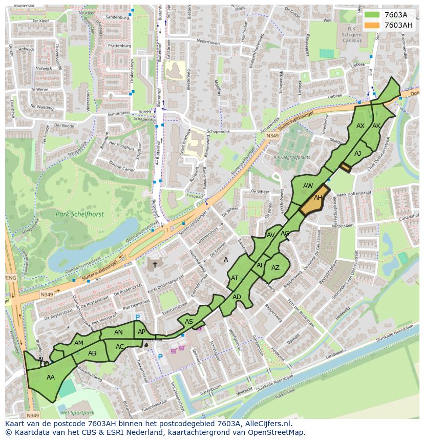 Afbeelding van het postcodegebied 7603 AH op de kaart.