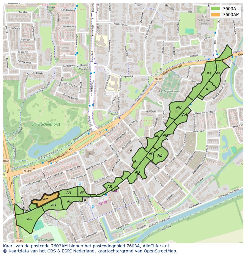 Afbeelding van het postcodegebied 7603 AM op de kaart.