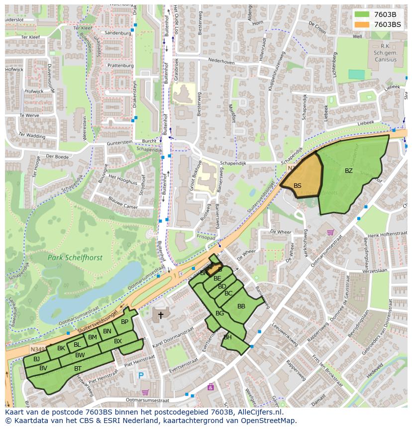 Afbeelding van het postcodegebied 7603 BS op de kaart.