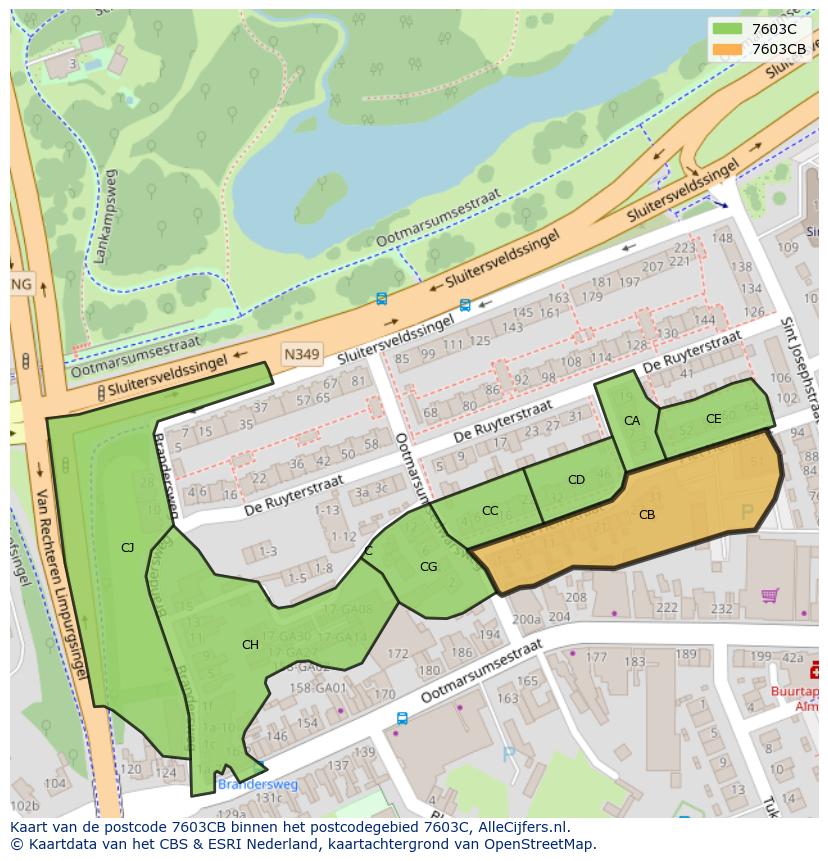 Afbeelding van het postcodegebied 7603 CB op de kaart.