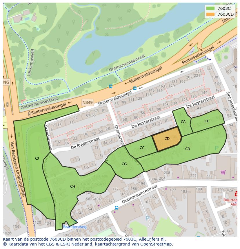 Afbeelding van het postcodegebied 7603 CD op de kaart.