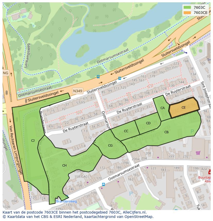Afbeelding van het postcodegebied 7603 CE op de kaart.
