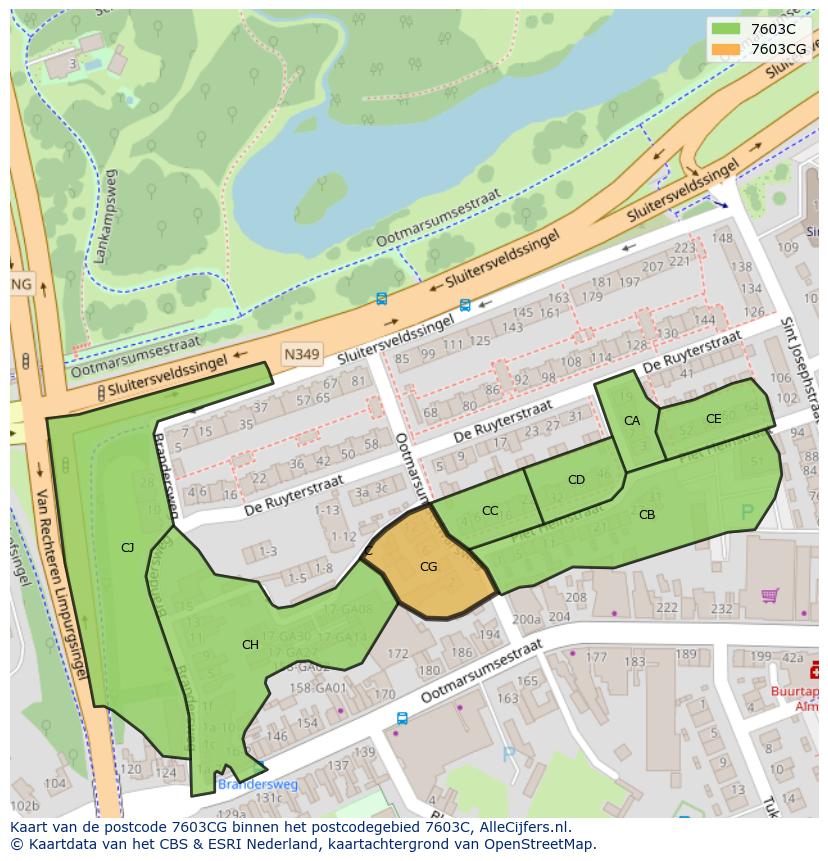 Afbeelding van het postcodegebied 7603 CG op de kaart.