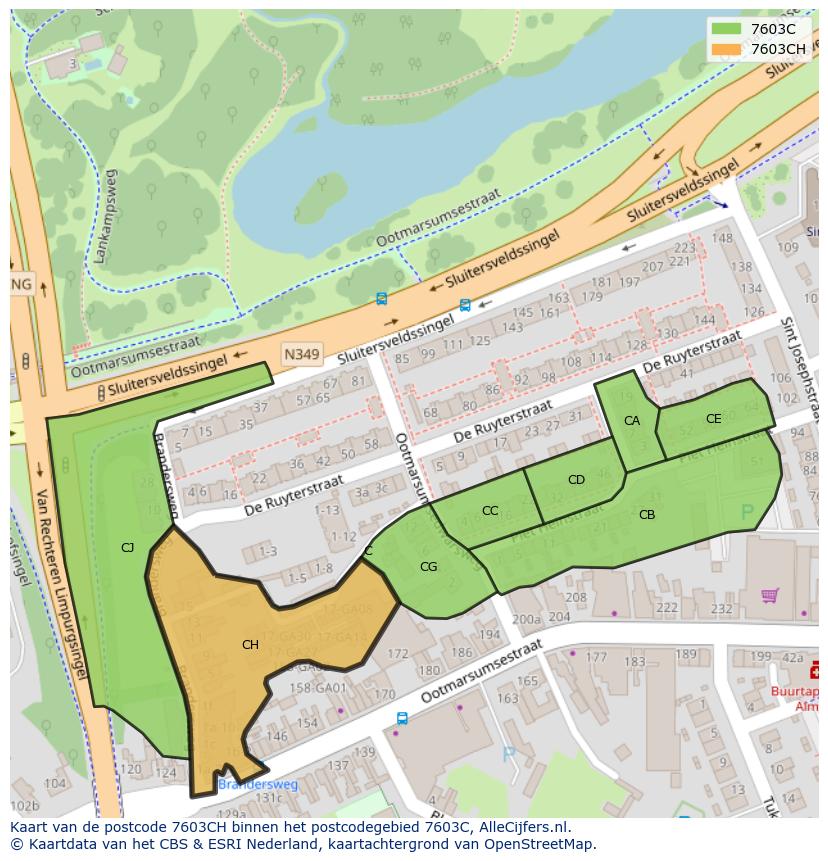 Afbeelding van het postcodegebied 7603 CH op de kaart.