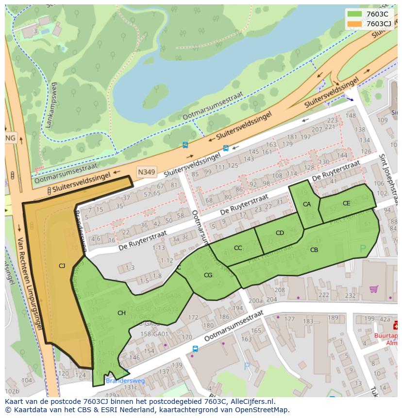 Afbeelding van het postcodegebied 7603 CJ op de kaart.