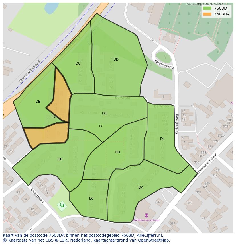 Afbeelding van het postcodegebied 7603 DA op de kaart.