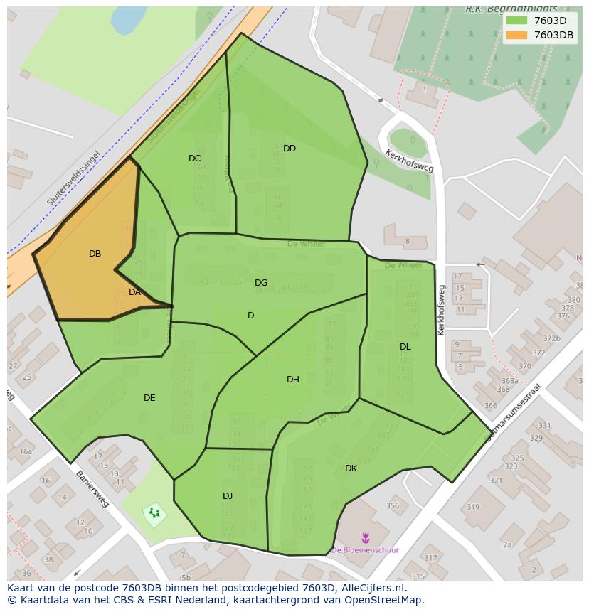 Afbeelding van het postcodegebied 7603 DB op de kaart.