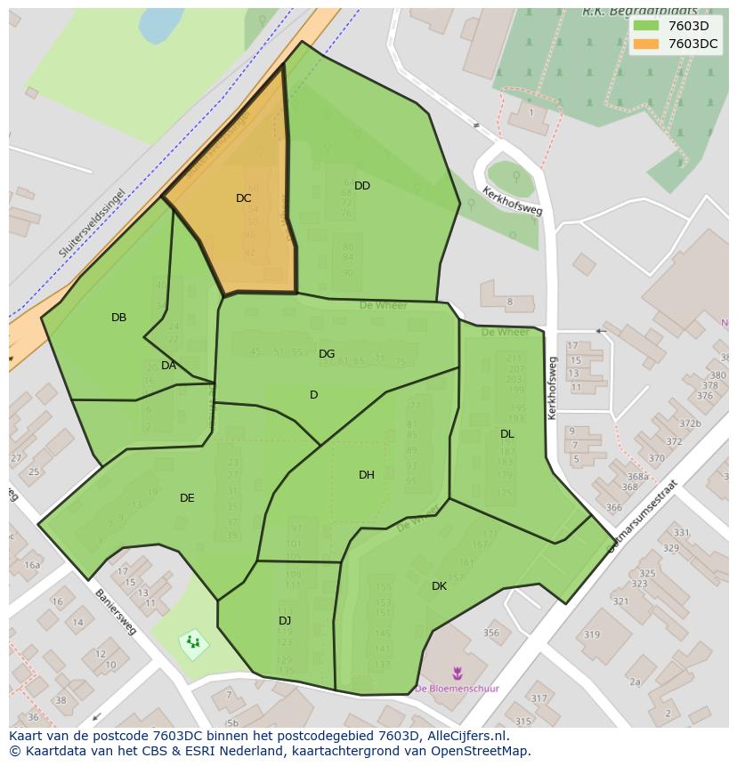 Afbeelding van het postcodegebied 7603 DC op de kaart.