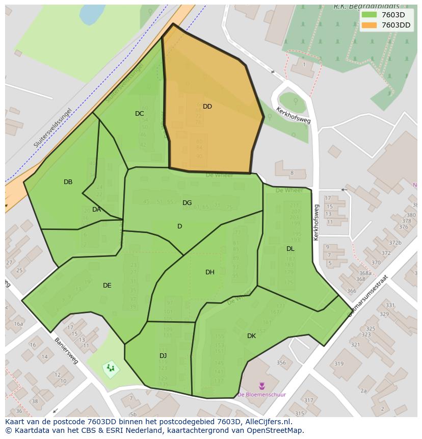 Afbeelding van het postcodegebied 7603 DD op de kaart.