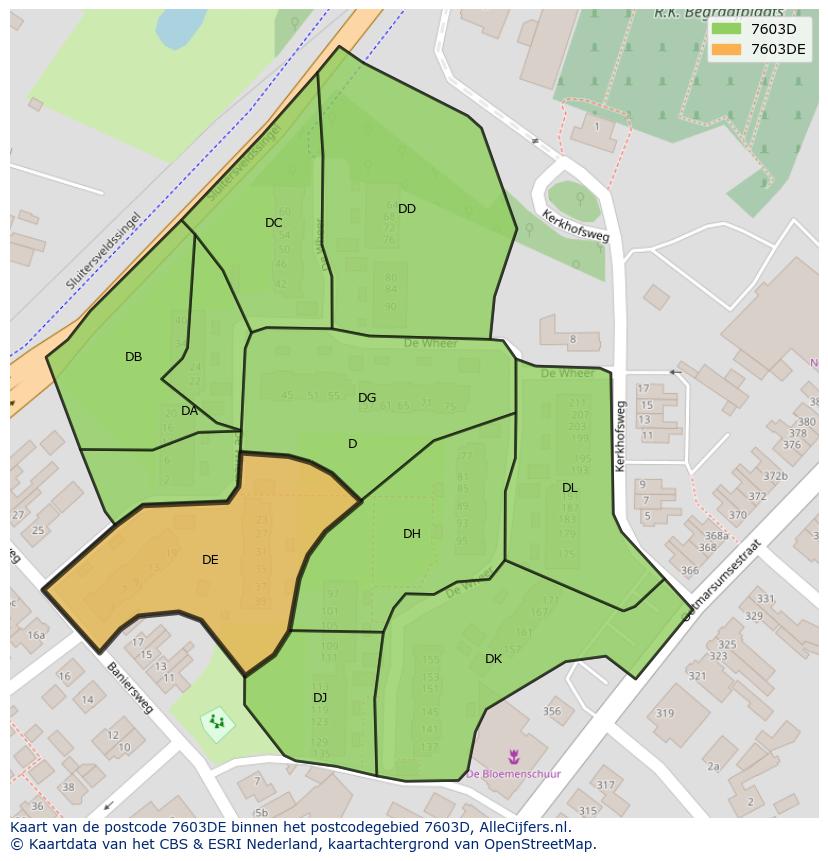 Afbeelding van het postcodegebied 7603 DE op de kaart.
