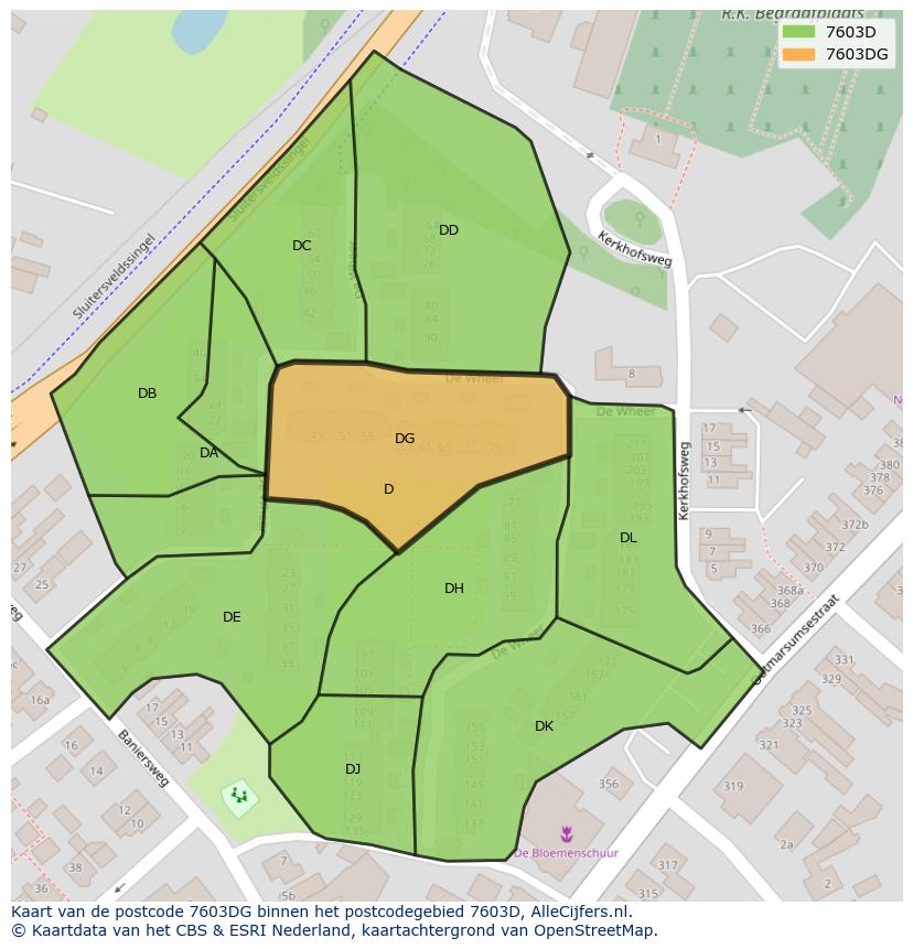 Afbeelding van het postcodegebied 7603 DG op de kaart.