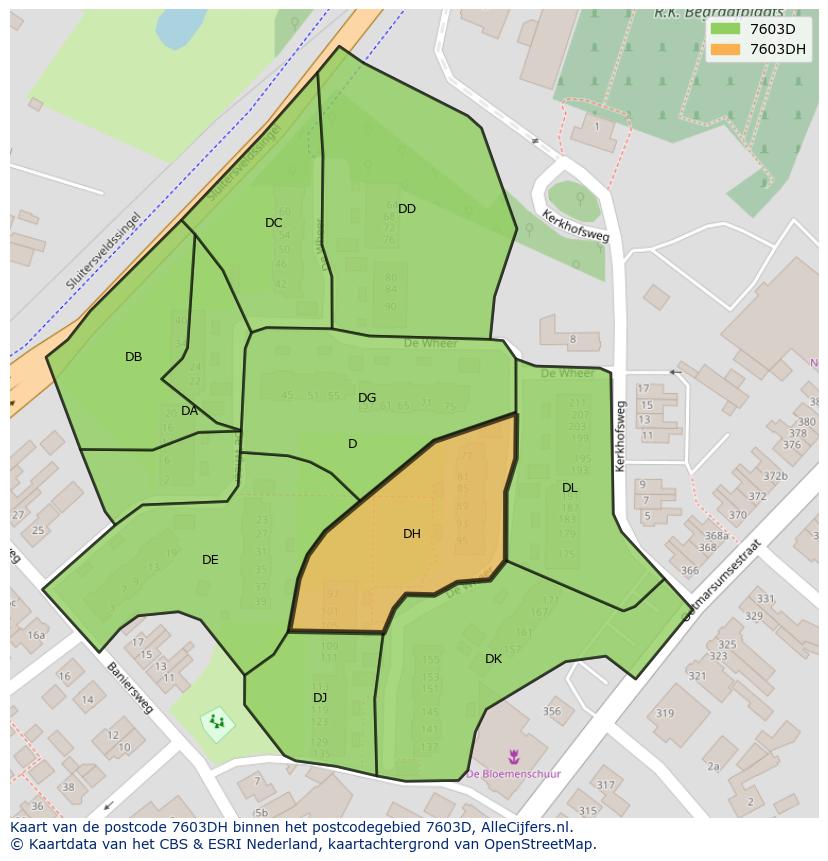 Afbeelding van het postcodegebied 7603 DH op de kaart.