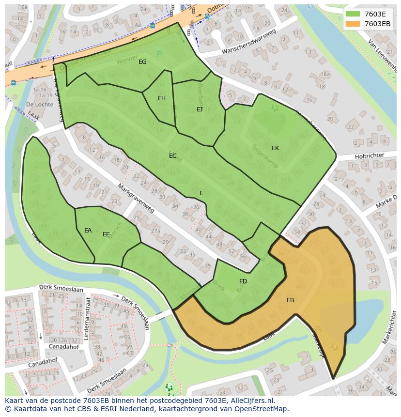 Afbeelding van het postcodegebied 7603 EB op de kaart.