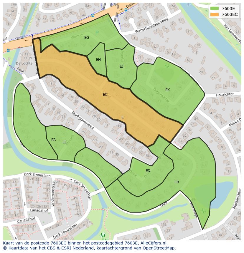 Afbeelding van het postcodegebied 7603 EC op de kaart.