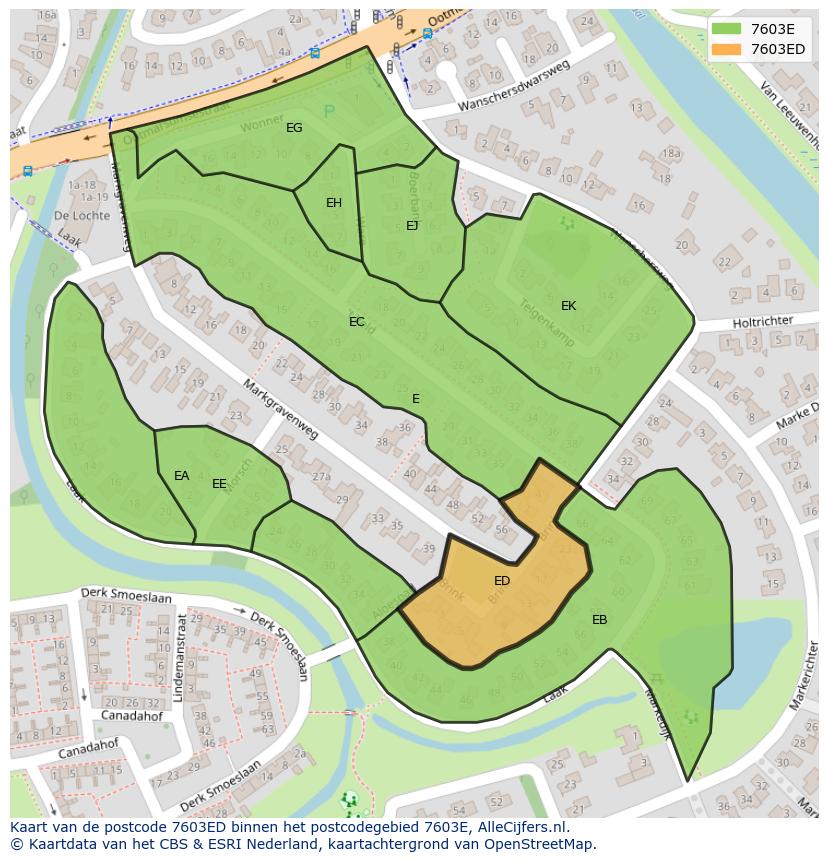 Afbeelding van het postcodegebied 7603 ED op de kaart.