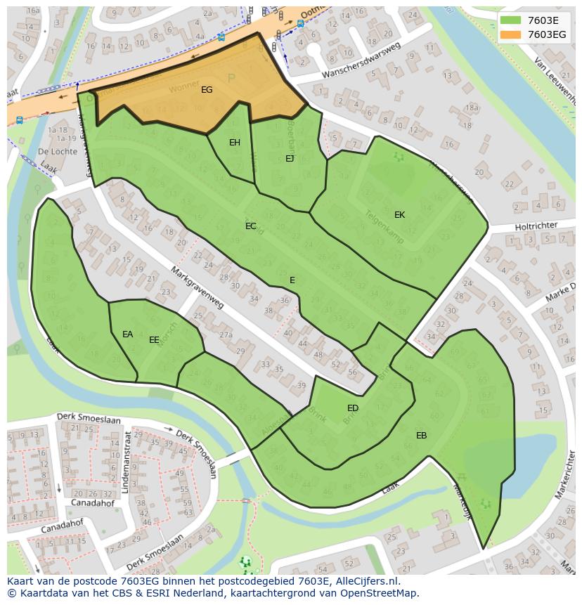 Afbeelding van het postcodegebied 7603 EG op de kaart.