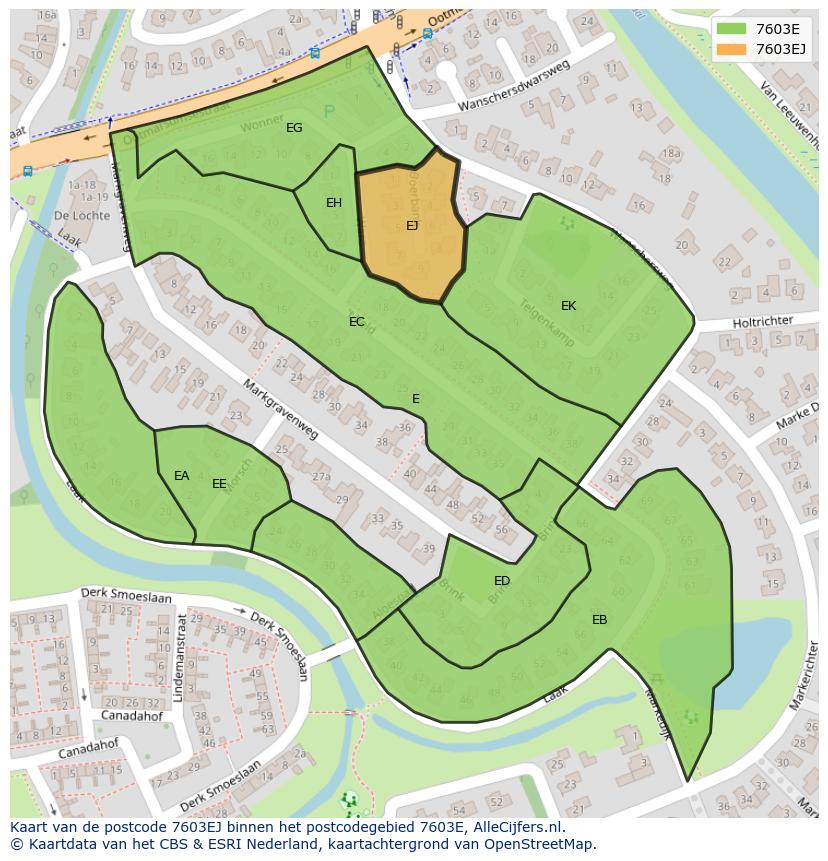 Afbeelding van het postcodegebied 7603 EJ op de kaart.