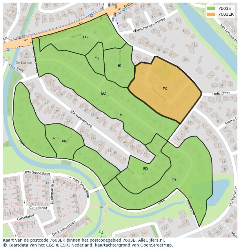 Afbeelding van het postcodegebied 7603 EK op de kaart.