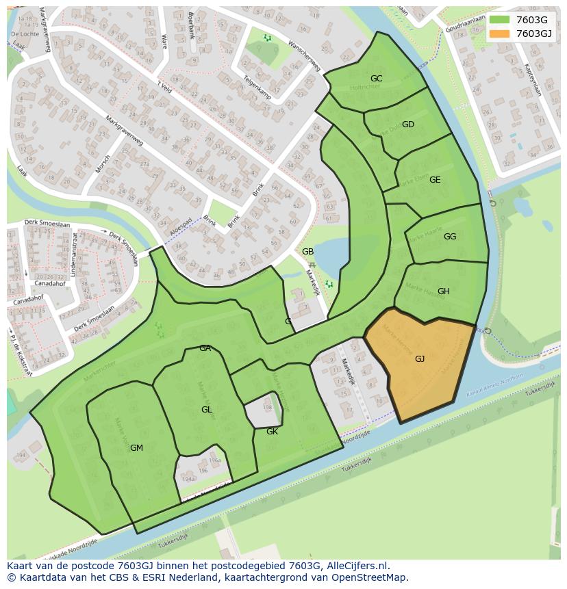 Afbeelding van het postcodegebied 7603 GJ op de kaart.