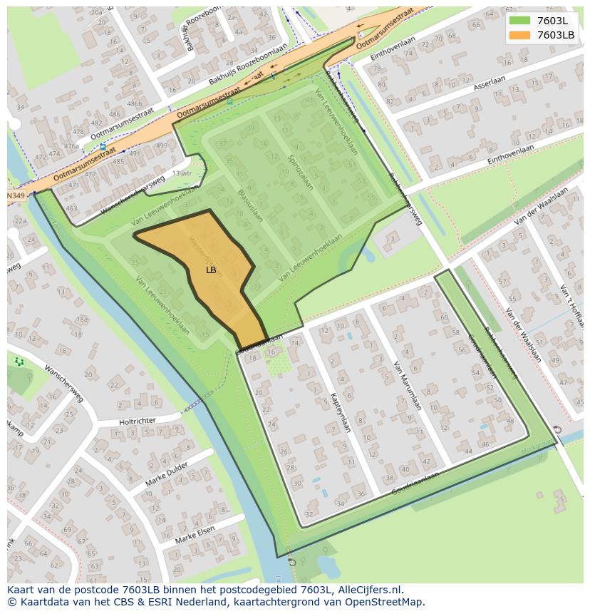 Afbeelding van het postcodegebied 7603 LB op de kaart.