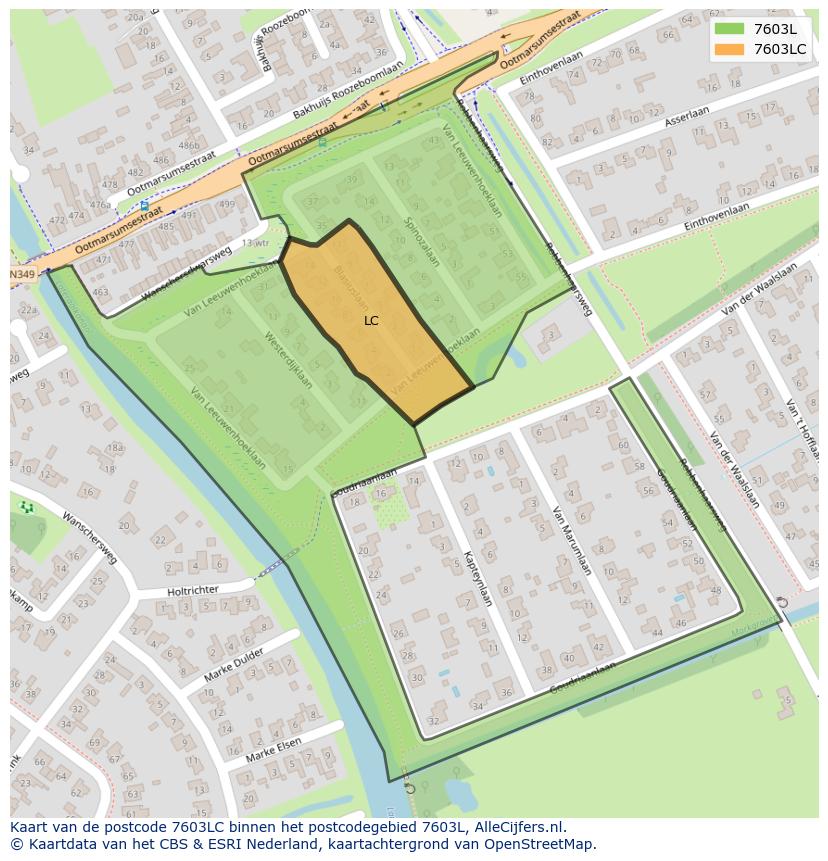 Afbeelding van het postcodegebied 7603 LC op de kaart.