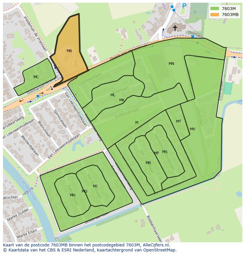 Afbeelding van het postcodegebied 7603 MB op de kaart.