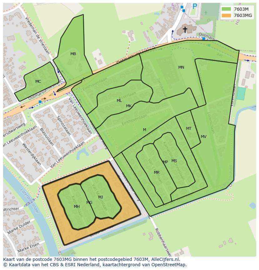 Afbeelding van het postcodegebied 7603 MG op de kaart.