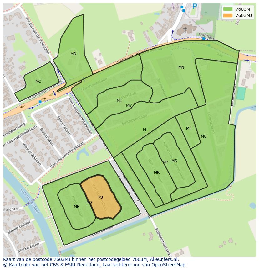 Afbeelding van het postcodegebied 7603 MJ op de kaart.