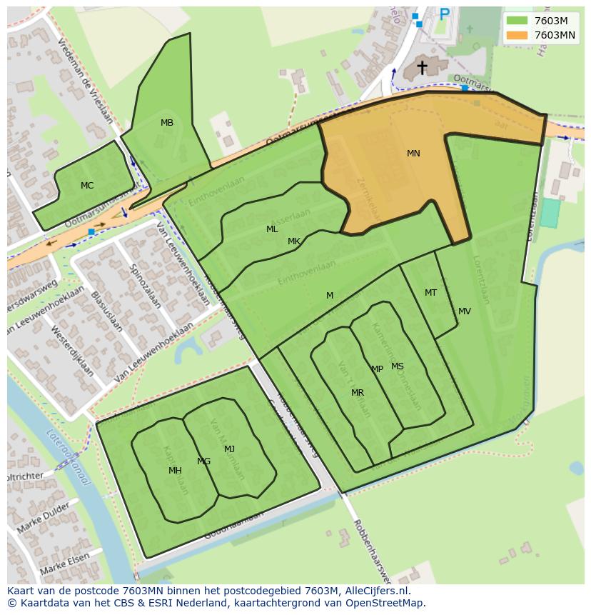 Afbeelding van het postcodegebied 7603 MN op de kaart.
