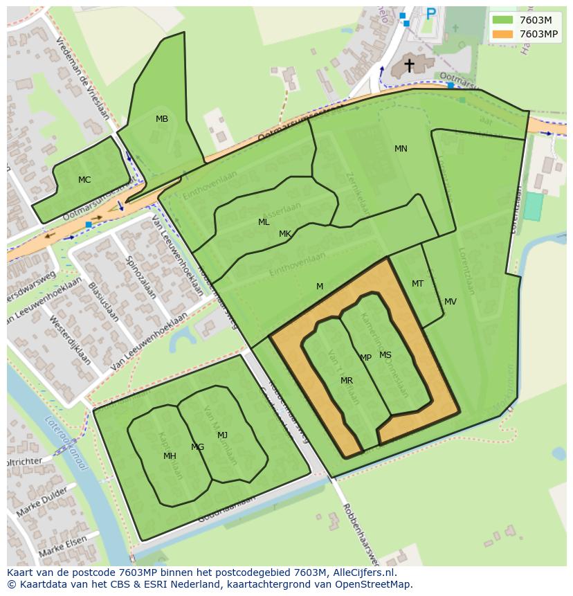 Afbeelding van het postcodegebied 7603 MP op de kaart.