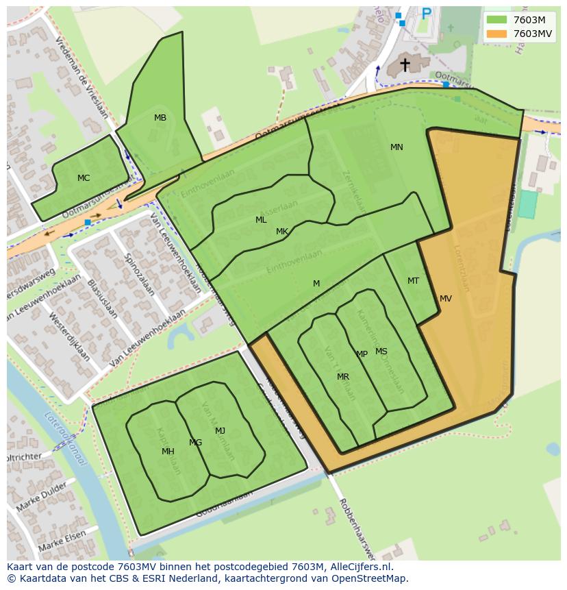 Afbeelding van het postcodegebied 7603 MV op de kaart.