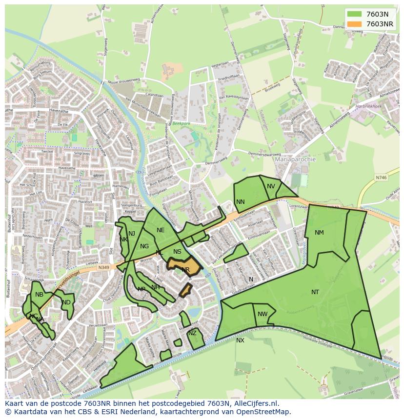 Afbeelding van het postcodegebied 7603 NR op de kaart.