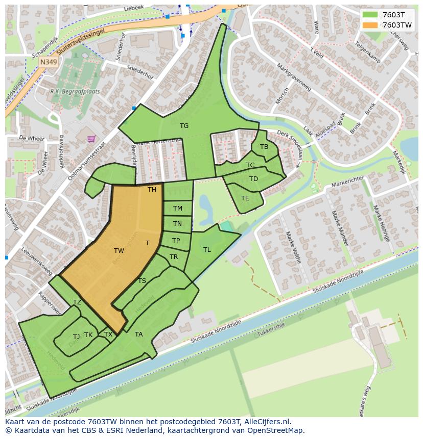 Afbeelding van het postcodegebied 7603 TW op de kaart.
