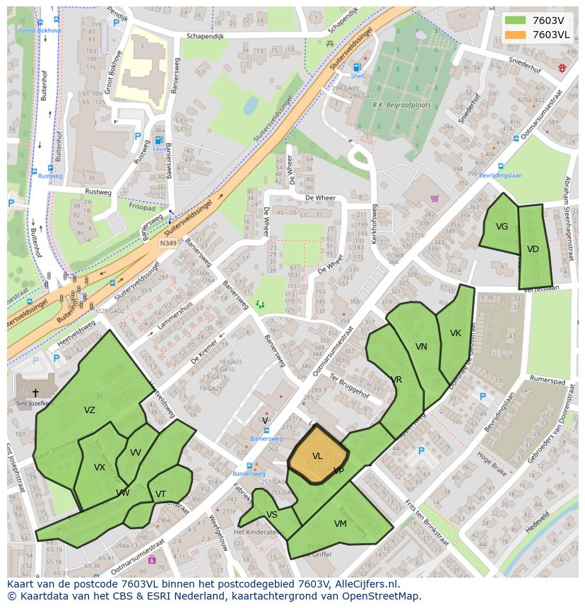 Afbeelding van het postcodegebied 7603 VL op de kaart.