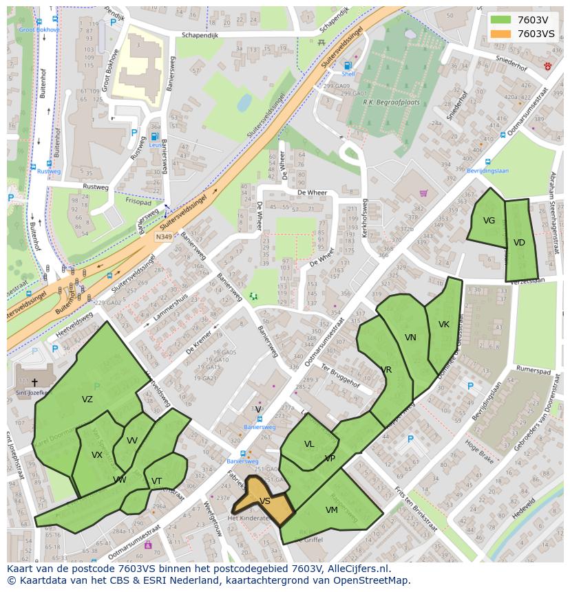 Afbeelding van het postcodegebied 7603 VS op de kaart.