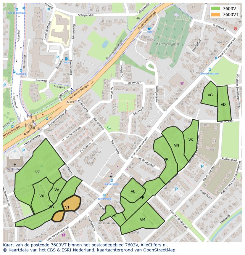 Afbeelding van het postcodegebied 7603 VT op de kaart.