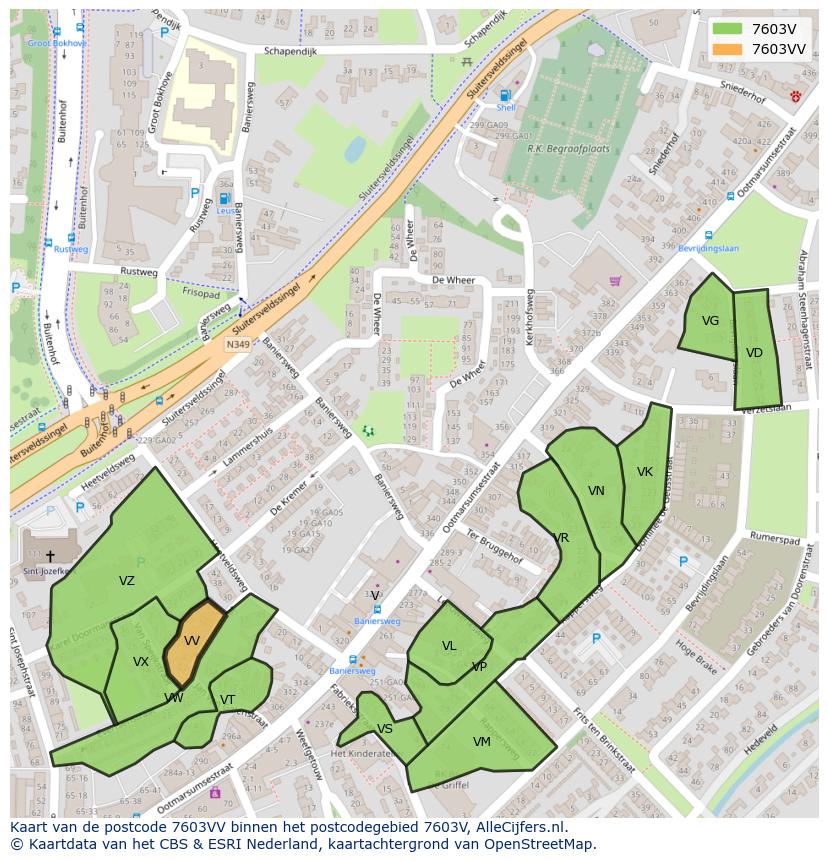 Afbeelding van het postcodegebied 7603 VV op de kaart.