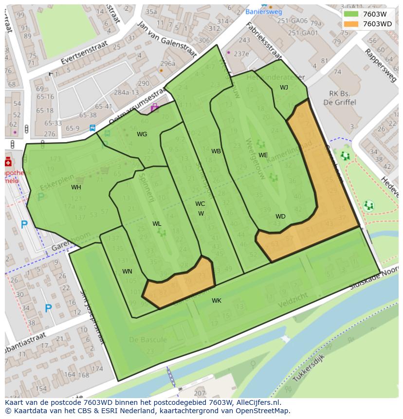 Afbeelding van het postcodegebied 7603 WD op de kaart.