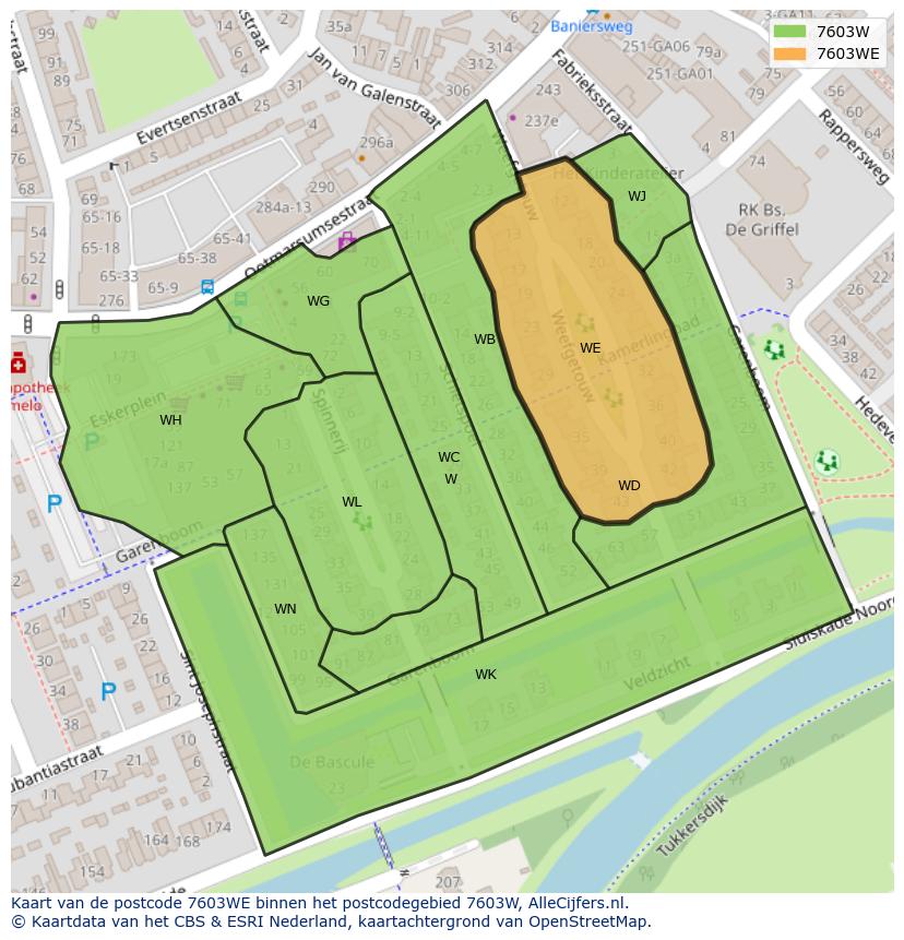Afbeelding van het postcodegebied 7603 WE op de kaart.