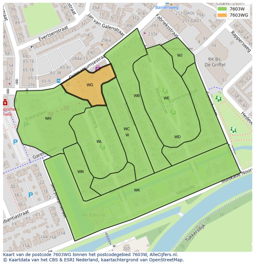 Afbeelding van het postcodegebied 7603 WG op de kaart.