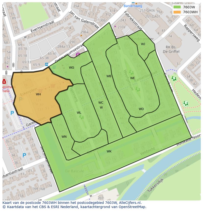 Afbeelding van het postcodegebied 7603 WH op de kaart.