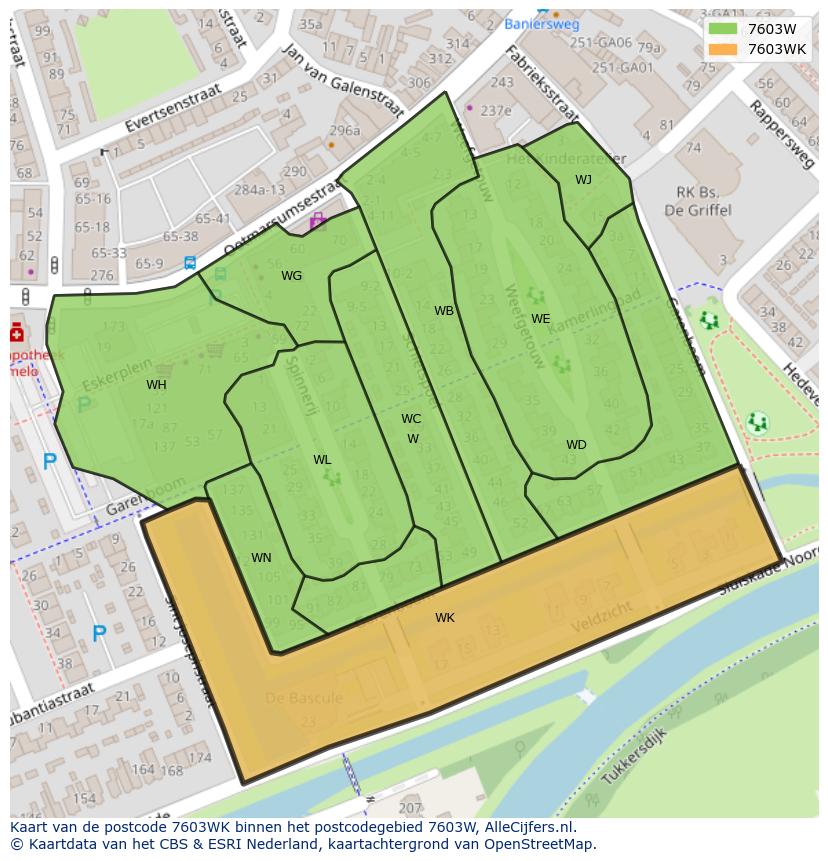 Afbeelding van het postcodegebied 7603 WK op de kaart.