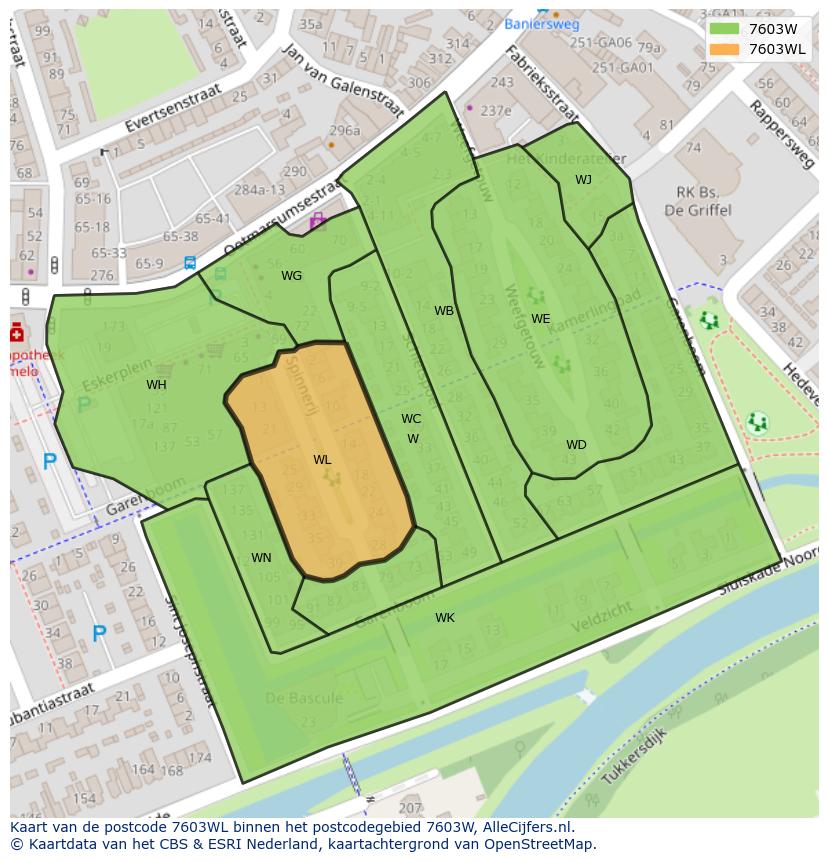 Afbeelding van het postcodegebied 7603 WL op de kaart.
