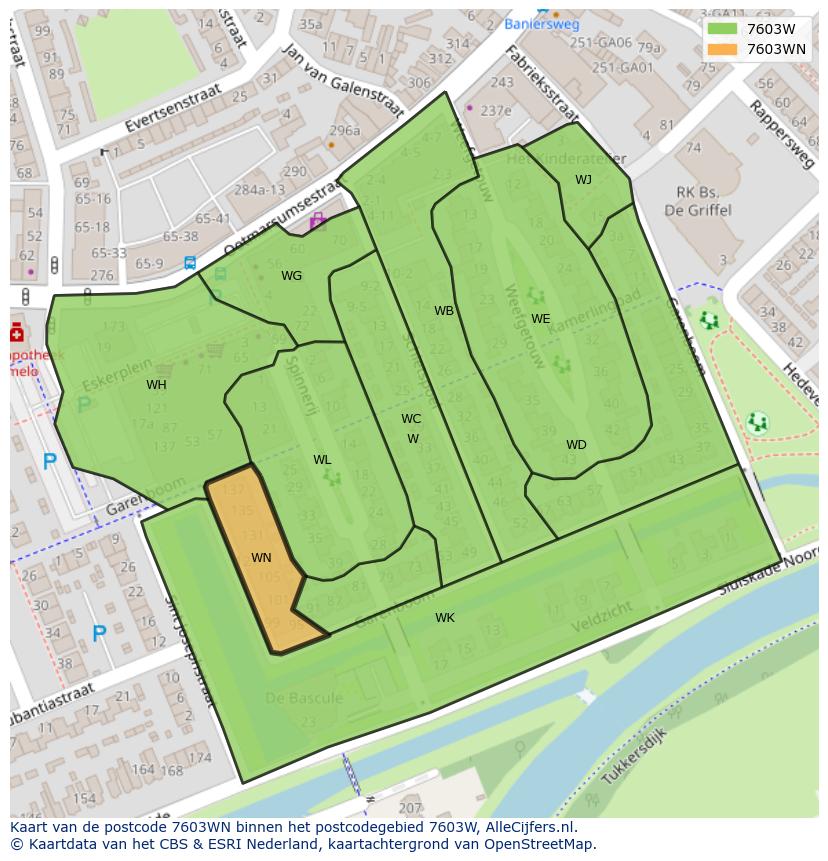 Afbeelding van het postcodegebied 7603 WN op de kaart.